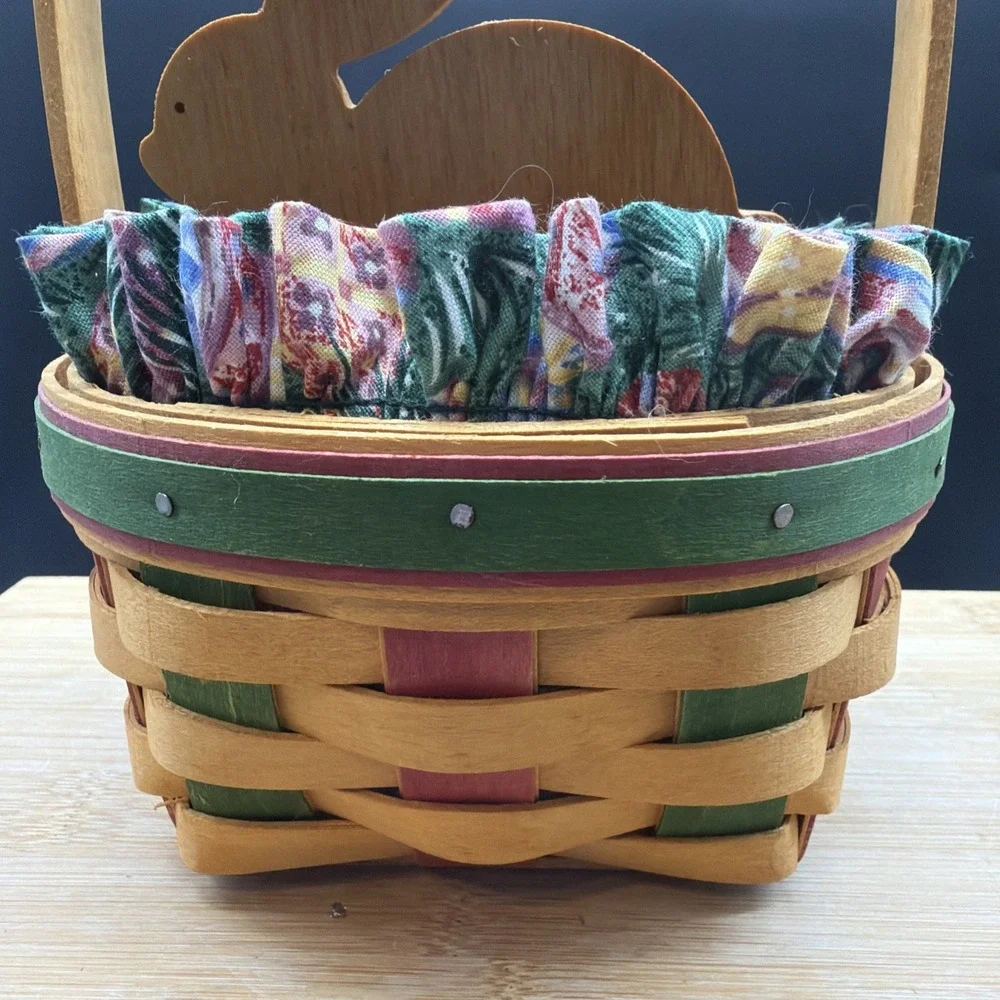 1999 Longaberger Easter Basket W/ Wood Bunny Divider Easter Egg Liner Protector